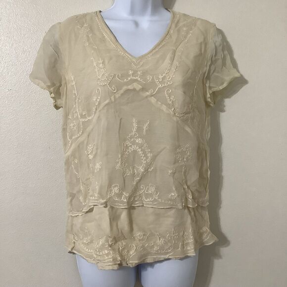 Vintage Y2K Fairycore Cottagecore Cream Dainty Embroidered Boho Fairy Blouse S - Picture 1 of 8